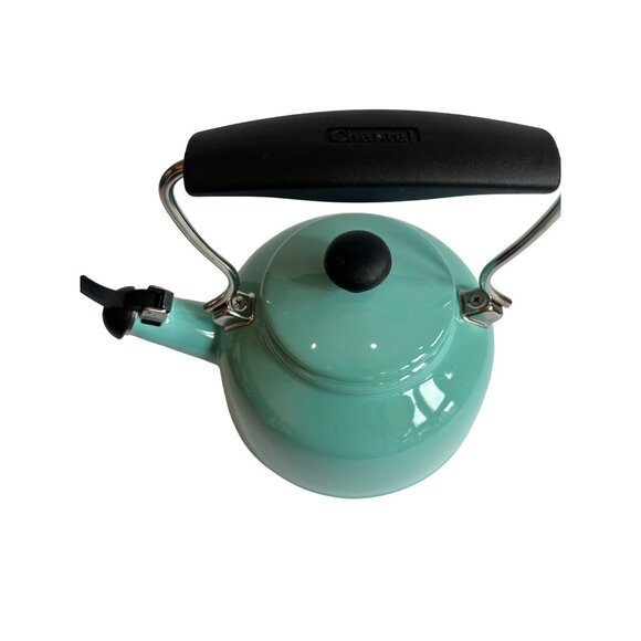 Chantal 1.7 Qt Turquoise Enamel-On-Steel Whistling Tea Kettle Ergonomic Handle - Picture 3 of 6